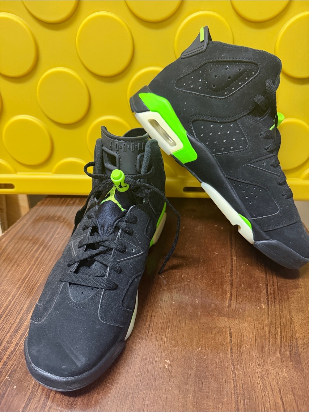 Jordan Kids Black and Neon Green Basketball Sneakers